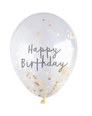 H.Bday Gold Conf Balloons 5pk (Balloons) (5pk)