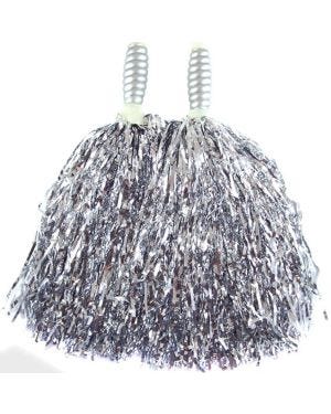 Silver Cheerleading Pom Poms - Standard Tinsel (2pk)