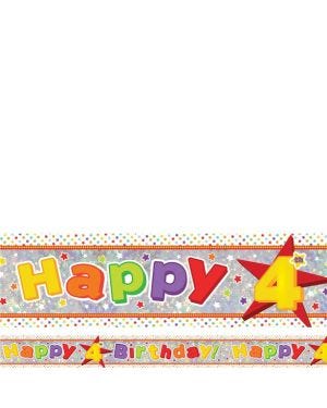 Multi Coloured &#039;Happy 4th Birthday&#039; Holographic Foil Banner - 2.7m