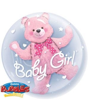 Baby Girl Pink Bear Double Bubble Balloon - 24&quot;