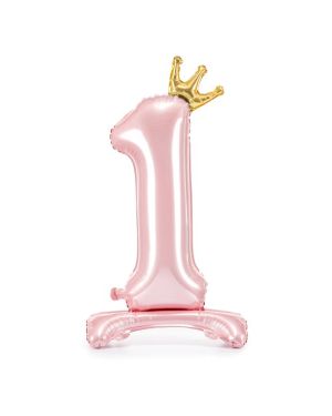 Number 1 Pastel Pink Crown Standing Foil Balloon - 33&quot;