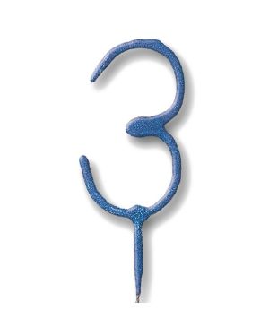 Blue Number 3 Sparkler Candle - 7&quot;