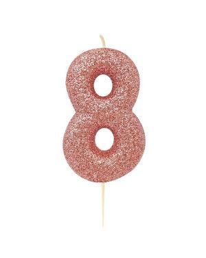 Rose Gold Glitter Number 8 Candle - 7cm