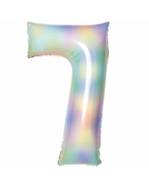 Number 7 Pastel Rainbow Foil Balloon - 34&quot;