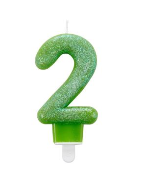 Green Glitter Number 2 Candle - 7.5cm