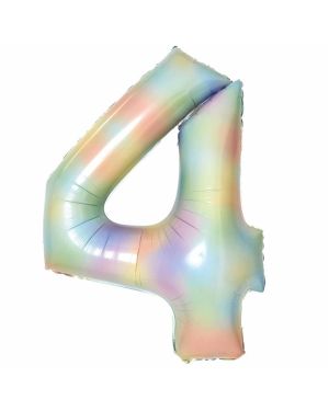 Number 4 Pastel Rainbow Foil Balloon - 34&quot;