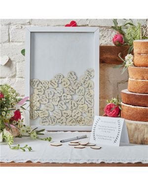 Boho Wedding Wooden Frame Guest Book With 70 Hearts