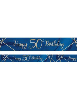 Navy &amp; Gold Geode &#039;Happy 50th Birthday&#039; Foil Banner - 2.74m