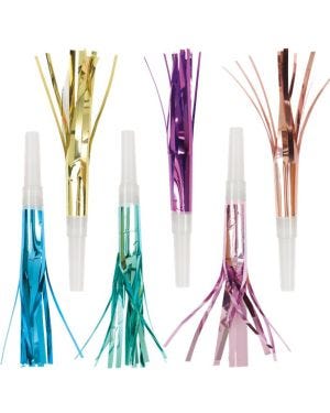 Metallic Multi Coloured Foil Fringed Party Blowers (8pk)