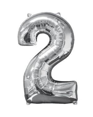 Silver Number 2 Balloon - 26&quot; Foil