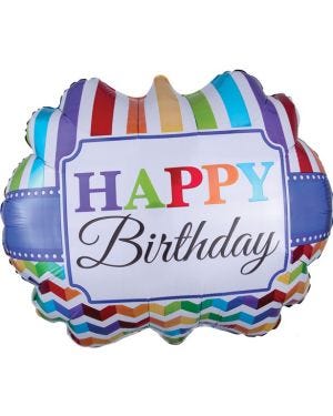Happy Birthday Stripes Supershape Balloon - 25&quot; Foil