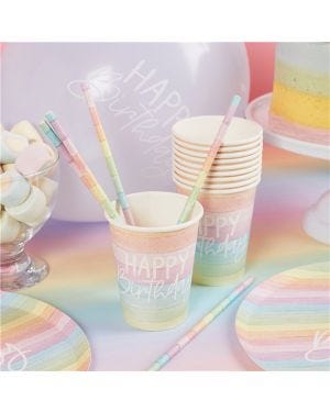 Eco Pastel Rainbow Happy Birthday Paper Cups (8pk)