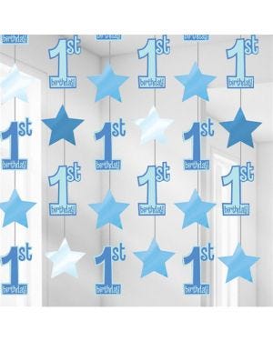 1st Birthday String Decoration Blue (6pk)