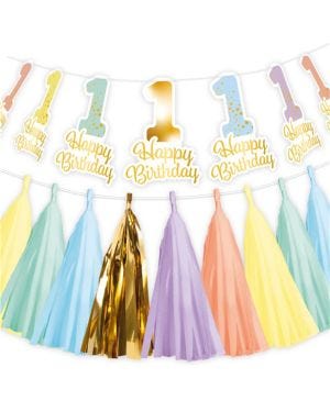Pastel Rainbow 1st Birthday High Chair Decoration (2pk)