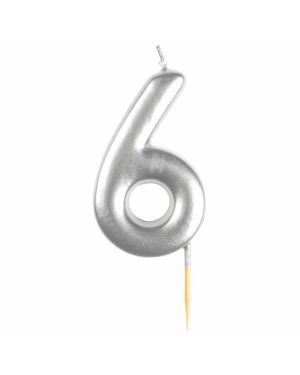 Number 6 Silver Candle