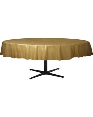 Gold Round Plastic Table Cover - 2.1m