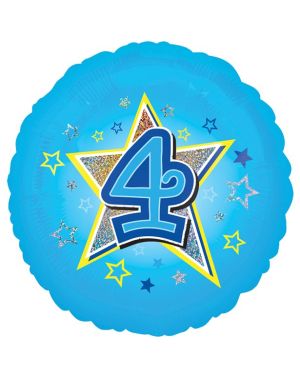 Age 4 Blue Stars Balloon - 18&quot; Foil