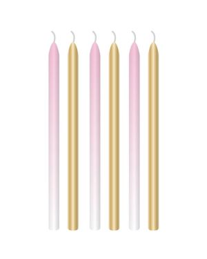 Pink &amp; Gold Tall Candles - 13cm (6pk)