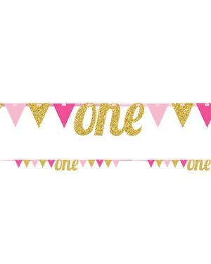 Age One Pink &amp; Gold Glitter Bunting - 2.7m