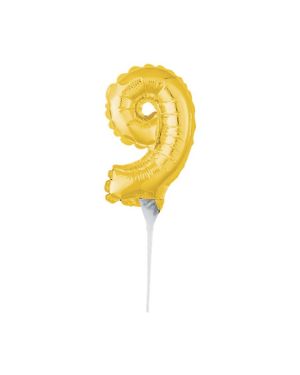 Air-Filled Gold Balloon Number 9 Cake Topper - 15cm