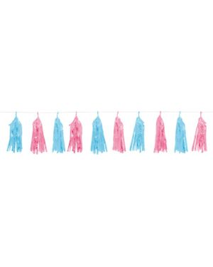Blue &amp; Pink Gender Reveal Foil Tassel Garland - 1.5m