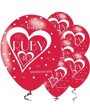 40th Ruby Wedding Anniversary Balloons - 11&#039;&#039; Latex (6pk)