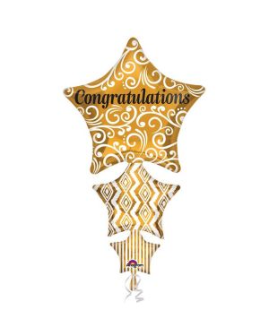 Congratulations Stacked Gold Star SuperShape Balloon - 25&quot; Foil
