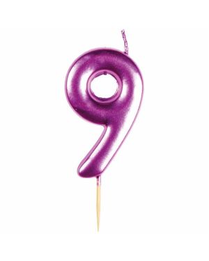 Number 9 Metallic Pink Candle