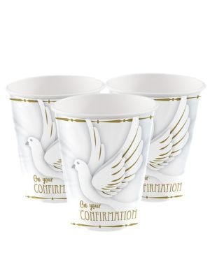 Confirmation Dove Paper Cups - 266ml (8pk)