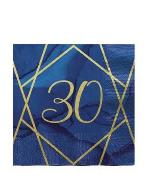 30th Navy &amp; Gold Geode Paper Napkins - 33cm (16pk)
