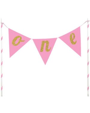 Age One Pink Glitter Cake Bunting - 23cm