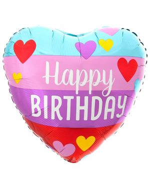 Happy Birthday Rainbow Hearts Foil Balloon - 18&quot;