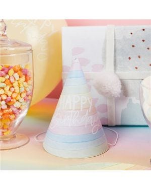 Eco Pastel Rainbow Happy Birthday Paper Hats (10pk)