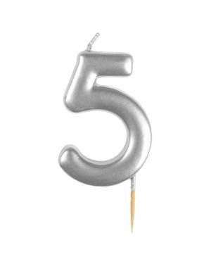 Number 5 Silver Candle