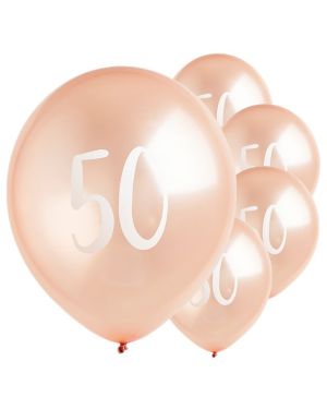 Rose Gold 50th Milestone Balloons - 12&quot; Latex (5pk)