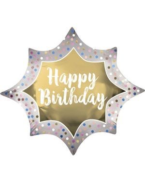 Happy Birthday Satin Gold Burst Supershape Balloon - 35&quot; Foil