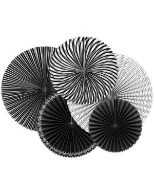 Black &amp; White Paper Fan Decorations - 40cm (5pk)
