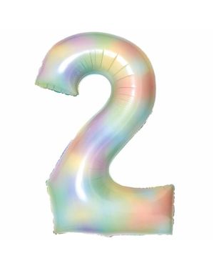 Number 2 Pastel Rainbow Foil Balloon - 34&quot;