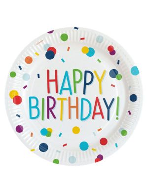 Confetti &#039;Happy Birthday!&#039; Paper Plates - 23cm (8pk)