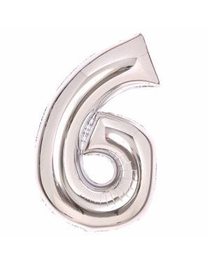 Number 6 Silver Foil Balloon - 34&quot;