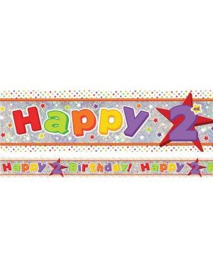 Multi Coloured &#039;Happy 2nd Birthday&#039; Holographic Foil Banner - 2.7m