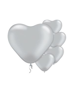 Silver Heart Balloons - 6&#039;&#039; Latex (100pk)