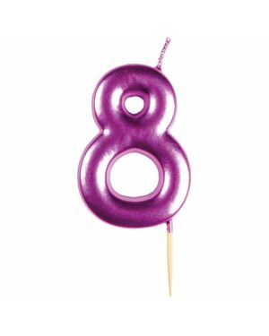 Number 8 Metallic Pink Candle