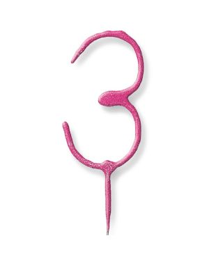 Pink Number 3 Sparkler Candle - 7&quot;