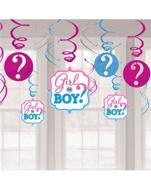 Gender Reveal Hanging Swirls (12pk)