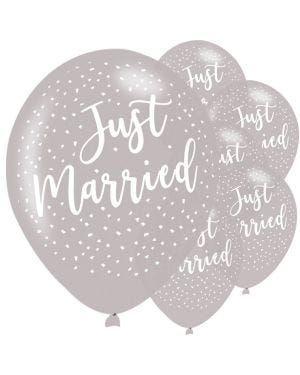 Just Married Silver Latex Balloons - 11&quot; (6pk)