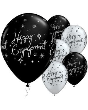 Happy Engagement Black &amp; Silver Balloons - 11&quot; Latex (25pk)