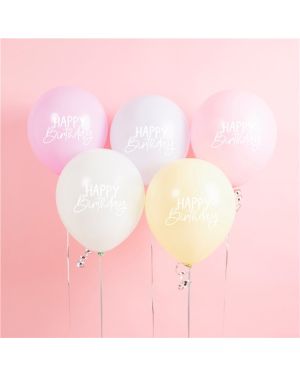 Eco Pastel Rainbow Happy Birthday Latex Balloons - 12&quot; (5pk)