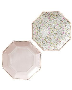 Ditsy Floral &amp; Rose Gold Polka Dot Paper Plates - 23cm (8pk)