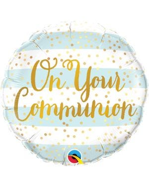 On Your Communion Blue Stripes Balloon - 18&quot; Foil